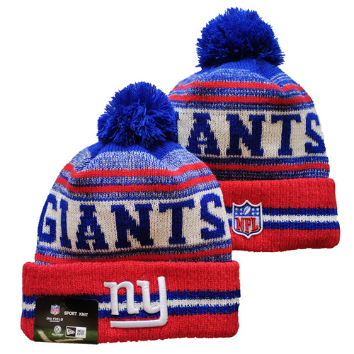 New York Giants Team Logo Red And Royal Pom Cuffed Knit Hat YD