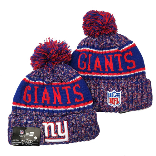 New York Giants Team Logo Royal Red Pom Knit Hat YD