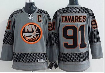 New York Islanders #91 John Tavares Charcoal Cross Check Fashion Stitched NHL Jersey