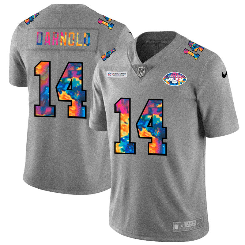 New York Jets #14 Sam Darnold Men's Nike Multi-Color 2020 NFL Crucial Catch NFL Jersey Greyheather New York Jets #14 Sam Darnold Men's Nike Multi-Color 2020 NFL Crucial Catch NFL Jersey Greyheather