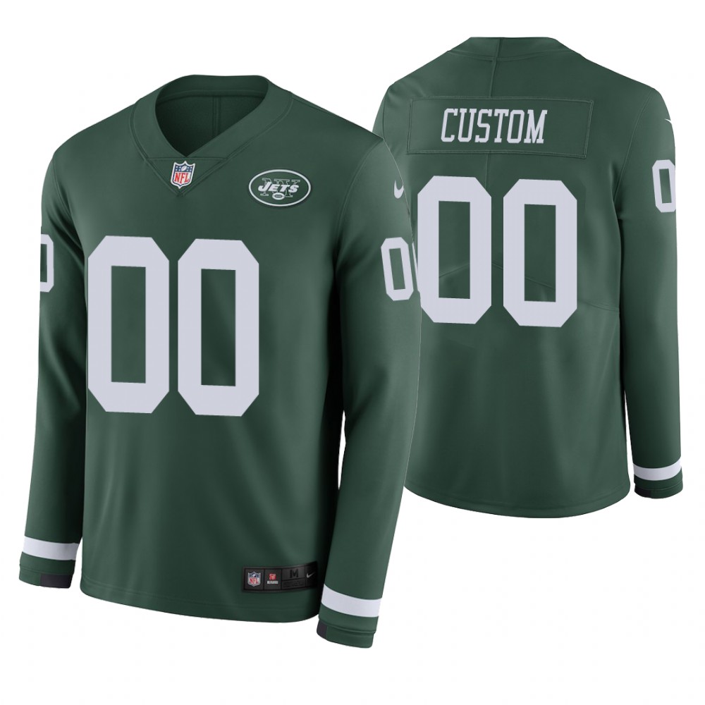 New York Jets Custom Green Therma Long Sleeve Jersey New York Jets Custom Green Therma Long Sleeve Jersey