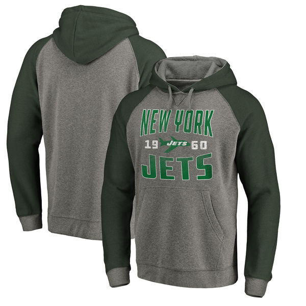 New York Jets NFL Pro Line By Fanatics Branded Timeless Collection Antique Stack Tri-Blend Raglan Pullover Hoodie Ash New York Jets NFL Pro Line By Fanatics Branded Timeless Collection Antique Stack Tri-Blend Raglan Pullover Hoodie Ash