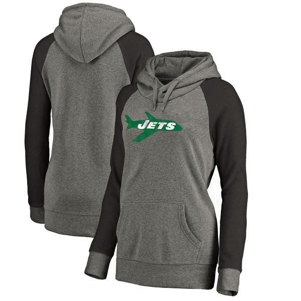 New York Jets NFL Pro Line By Fanatics Branded Women's Throwback Logo Tri-Blend Raglan Plus Size Pullover Hoodie Gray Black New York Jets NFL Pro Line By Fanatics Branded Women's Throwback Logo Tri-Blend Raglan Plus Size Pullover Hoodie Gray Black