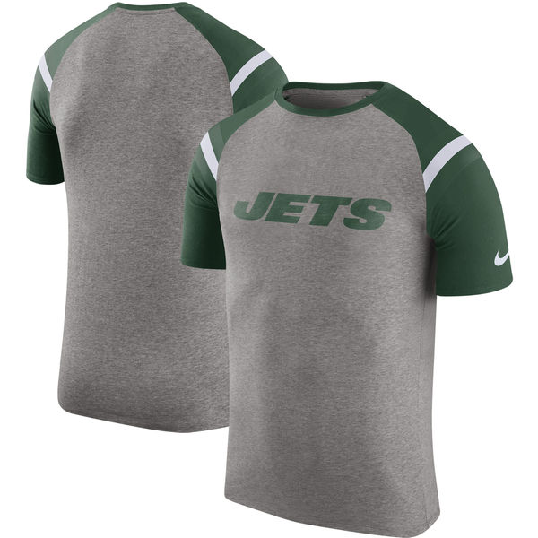 New York Jets Nike Enzyme Shoulder Stripe Raglan T-Shirt Heathered Gray New York Jets Nike Enzyme Shoulder Stripe Raglan T-Shirt Heathered Gray