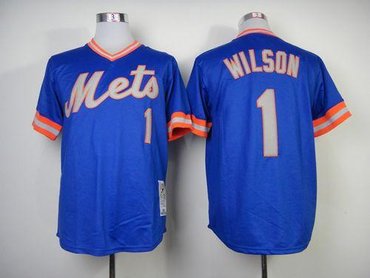 New York Mets #1 Mookie Wilson Blue Throwback Baseball Jersey(Mitchell And Ness 1983)