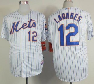 New York Mets #12 Juan Lagares White(Blue Strip) Home Cool Base Stitched Baseball Jersey
