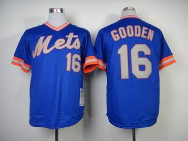 New York Mets #16 Dwight Gooden Blue Throwback Baseball Jersey(Mitchell And Ness 1983)