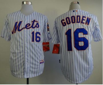 New York Mets #16 Dwight Gooden White(Blue Strip) Home Cool Base MLB Jersey