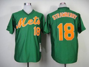 New York Mets #18 Darryl Strawberry Green Throwback Baseball Jersey(Mitchell And Ness 1985)