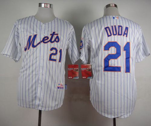 New York Mets #21 Lucas Duda White(Blue Strip) Home Cool Base Stitched Baseball Jersey