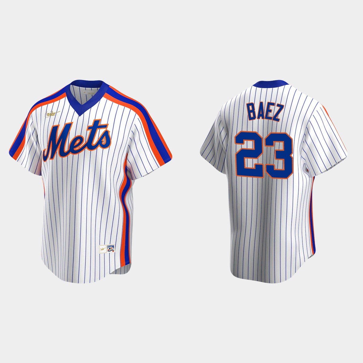 New York Mets #23 Javier Baez Men's Nike White Cooperstown Collection MLB Jersey