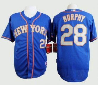 New York Mets #28 Daniel Murphy Blue(Grey NO.) Alternate Road Cool Base Stitched Baseball jerseys