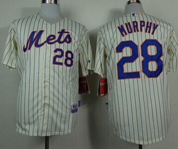 New York Mets #28 Daniel Murphy Cream(Blue Strip) Alternate Cool Base Baseball Jersey