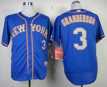 New York Mets #3 Curtis Granderson Blue(Grey NO.) Alternate Road Cool Base Baseball MLB Jersey