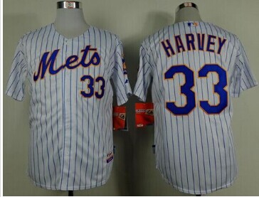 New York Mets #33 Matt Harvey White(Blue Strip) Home Cool Base Baseball Jersey