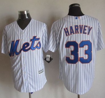 New York Mets #33 Matt Harvey White(Blue Strip) New Cool Base Stitched Baseball Jersey
