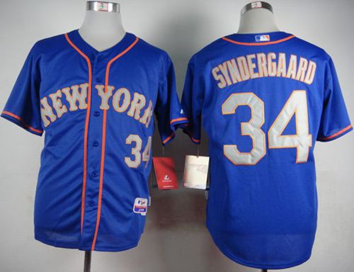 New York Mets #34 Noah Syndergaard Blue(Grey NO.) Alternate Road Cool Base Stitched Baseball jersey
