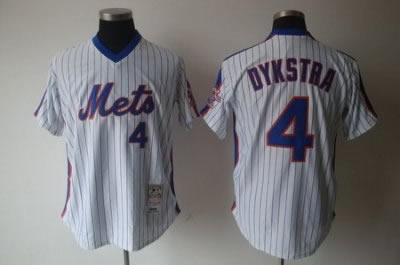 New York Mets #4 Lenny Dykstra 1986 Throwback Baseball White Pinstripe