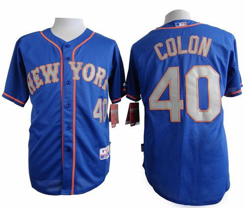 New York Mets #40 Bartolo Colon Blue(Grey NO.) Alternate Road Cool Base Stitched Baseball Jersey