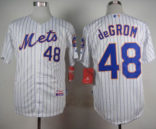 New York Mets #48 Jacob DeGrom White(Blue Strip) Home Cool Base Stitched Baseball jersey