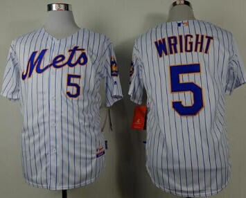 New York Mets #5 David Wright White(Blue Strip) Home Cool Base Baseball Jersey