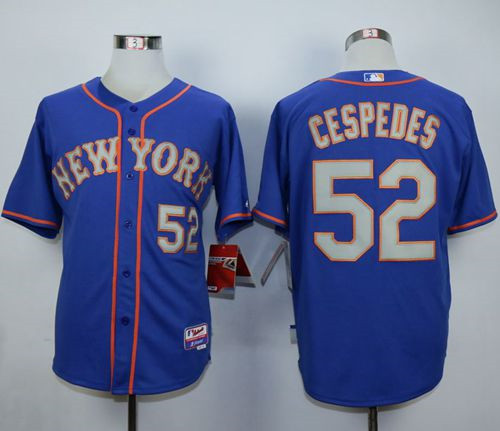 New York Mets #52 Yoenis Cespedes Blue(Grey NO.) Alternate Road Cool Base Stitched MLB Jersey