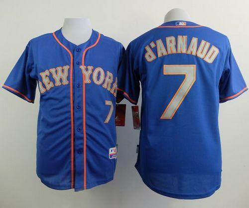 New York Mets #7 Travis d'Arnaud Blue(Grey NO.) Alternate Road Cool Base Stitched Baseball jersey