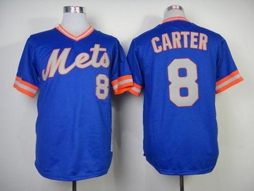New York Mets #8 Gary Carter Blue Throwback Baseball Jersey(Mitchell And Ness 1983)