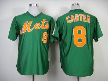 New York Mets #8 Gary Carter Green Throwback Baseball Jersey(Mitchell And Ness 1985)