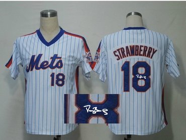 New York Mets 18# strawberry White MLB Jerseys(Signed)