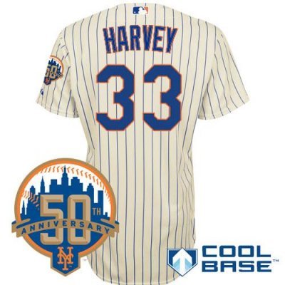 New York Mets 33# Matt Harvey Cream Home Cool Base Jerseys(Blue strip)