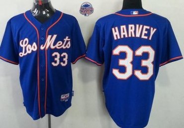 New York Mets 33 Matt Harvey Blue 2013 All-Star Patch Cool Base MLB Jerseys Los Mets