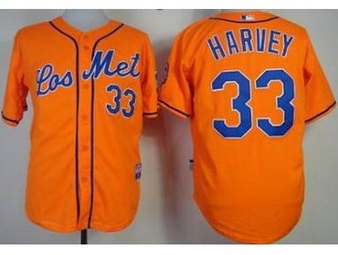 New York Mets 33 Matt Harvey Orange Cool Base MLB Jerseys Los Mets Style