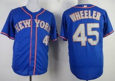 New York Mets 45 Zack Wheeler Blue Cool Base MLB Jerseys Grey Number
