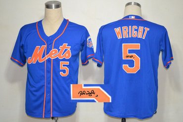 New York Mets 5# David Wright Blue Cool Base MLB Jerseys(Signed)