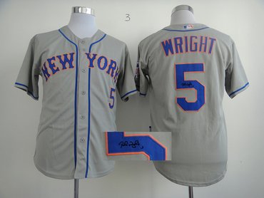 New York Mets 5# David Wright Grey MLB Jerseys(Signed)