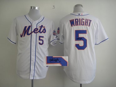 New York Mets 5# David Wright White MLB Jerseys(Signed)