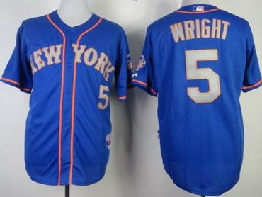 New York Mets 5 David Wright Blue Cool Base MLB Jerseys Grey Number