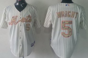 New York Mets 5 David Wright Cream Cool Base MLB Jersey Camo Number