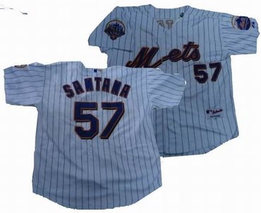 New York Mets 57 Johan Santana white strip wMets 50th Anniversary Patch