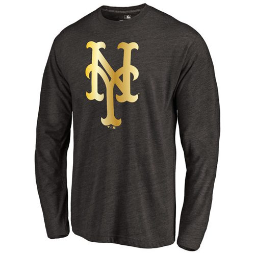 New York Mets Gold Collection Long Sleeve Tri-Blend T-Shirt Black New York Mets Gold Collection Long Sleeve Tri-Blend T-Shirt Black