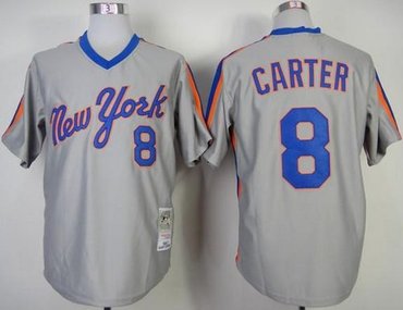 New York Mets Mitchell And Ness #8 Gary Carter Grey Throwback Stitched Baseball Jersey