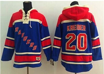 New York Rangers #20 Chris Kreider Blue Sawyer Hooded Sweatshirt Stitched NHL Jersey