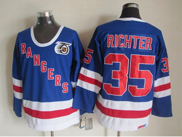New York Rangers #35 Mike Richter 75 anniversary Blue Stitched NHL Jersey