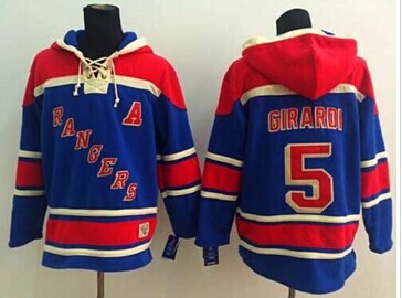New York Rangers #5 Dan Girardi Blue Sawyer Hooded Sweatshirt Stitched NHL Jersey