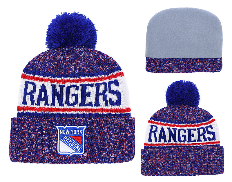 New York Rangers Fresh Logo Royal Red Pom Knit Hat YD