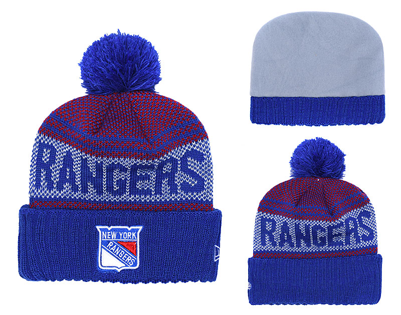 New York Rangers Team Logo Royal Red Pom Knit Hat YD New York Rangers Team Logo Royal Red Pom Knit Hat YD