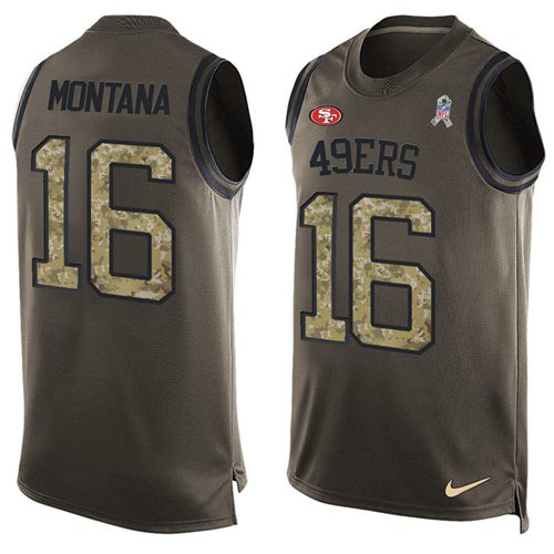 Nike 49ers #16 Joe Montana Green Men's Stitched NFL Limited Salute To Service Tank Top Jersey Nike 49ers #16 Joe Montana Green Men's Stitched NFL Limited Salute To Service Tank Top Jersey