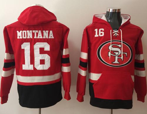 Nike 49ers #16 Joe Montana Red Black Name & Number Pullover NFL Hoodie