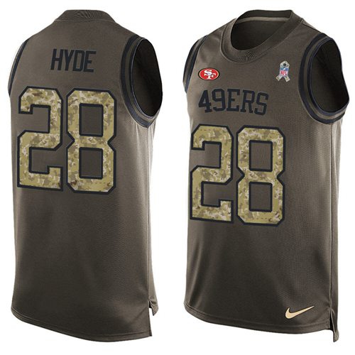 Nike 49ers #28 Carlos Hyde Green Men's Stitched NFL Limited Salute To Service Tank Top Jersey Nike 49ers #28 Carlos Hyde Green Men's Stitched NFL Limited Salute To Service Tank Top Jersey